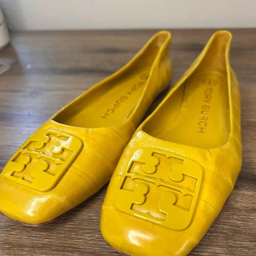 Tory Burch Georgia leather crocodile embossed square-toe ballet flats SZ 6